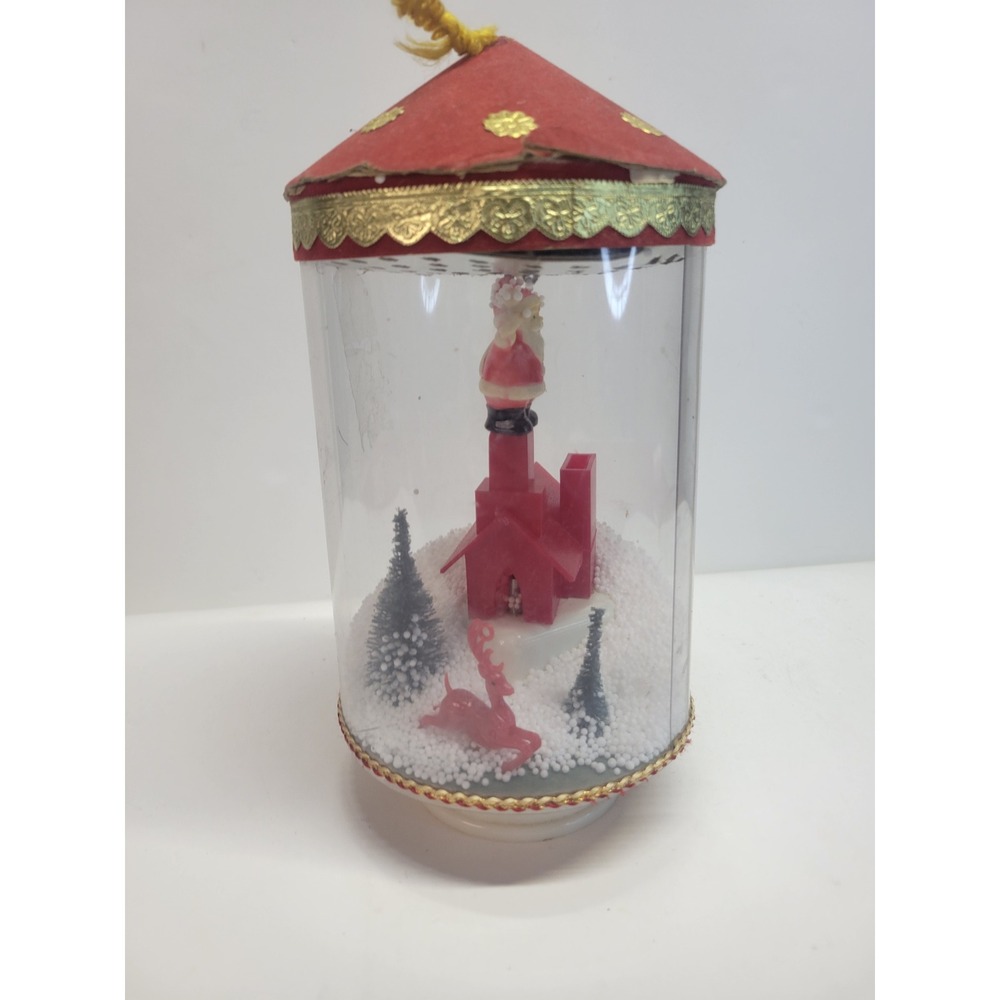 Vtg Santa Claus Christmas scene village snow globe Ornament Decor music Japan